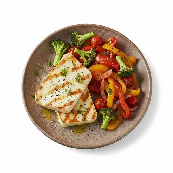 Grilled Halloumi with Roasted Mediterranean Peppers
